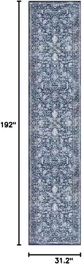 KILOCOCO Runner for Hallway 2.6x16 Runner Rug Printed Vintage Floral Washable - Image 2