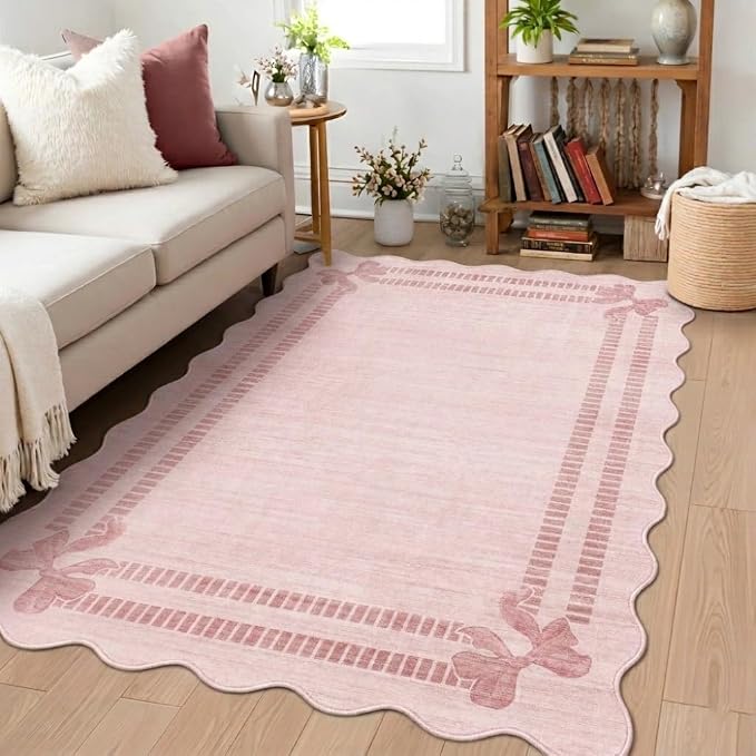 Latte&Fog Pink Scalloped Bow Area Rug by LatteFog
