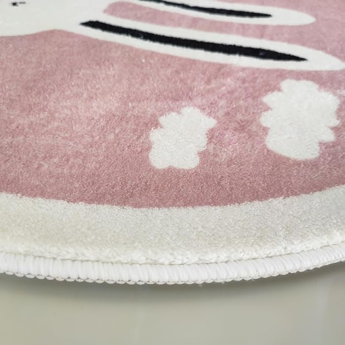 Poowe Pink Rabbit Soft Plush Round Rug - Image 8