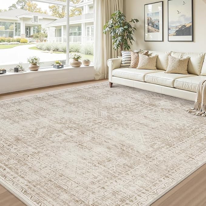10x12 Area Rug for Living Room: Vintage Boho Neutral Washable Rug Indoor Soft - Image 9