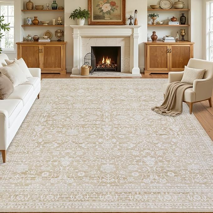 Area Rugs 9x12 Living Room: Vintage Boho Neutral Washable Rug Indoor Soft Large by Luxturiy