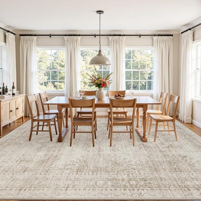 10x12 Area Rug for Living Room: Vintage Boho Neutral Washable Rug Indoor Soft - Image 3