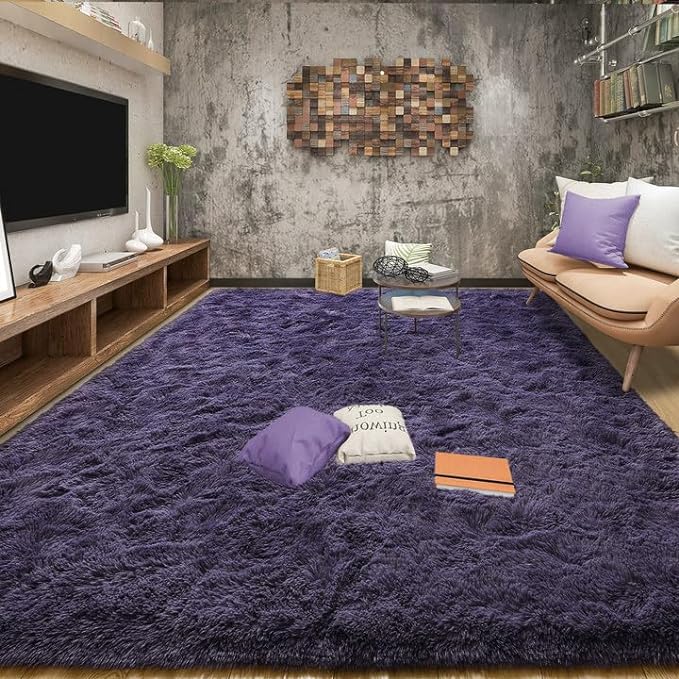 Tepook 5x8 Area Rugs for Living Room, Soft Fluffy Shag Gray Purple Rug for by Tepook