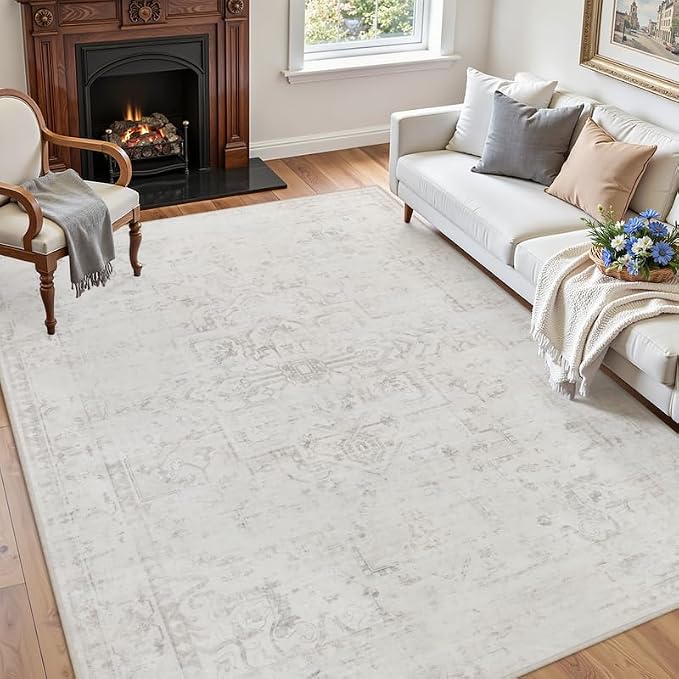 6x9 Area Rugs for Living Room: Vintage Boho Neutral Washable Rug Indoor Soft - Image 3
