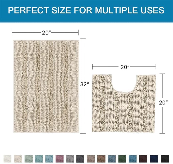 H.VERSAILTEX Bathroom Rug Sets 2 Piece Bath Mats Non Slip Thick Soft Chenille - Image 2