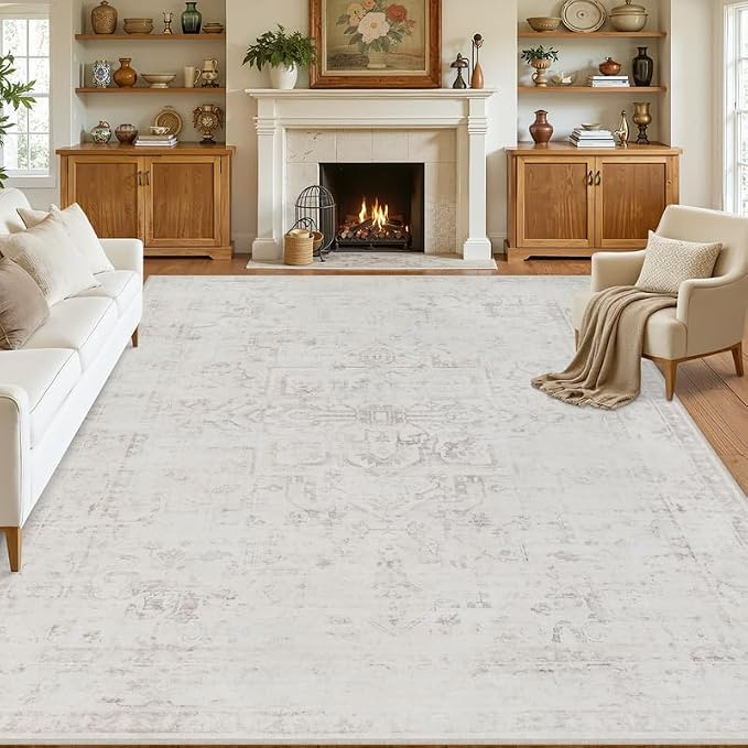 10x12 Area Rug for Living Room: Vintage Boho Neutral Washable Rug Indoor Soft - Image 8
