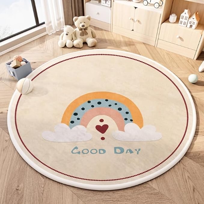 Poowe Round Kids Play Mat Rainbow Baby Nursery Rug Round Educational Alphabet by Poowe