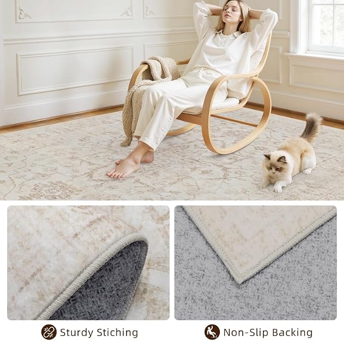 10x12 Area Rug for Living Room: Vintage Boho Neutral Washable Rug Indoor Soft - Image 4