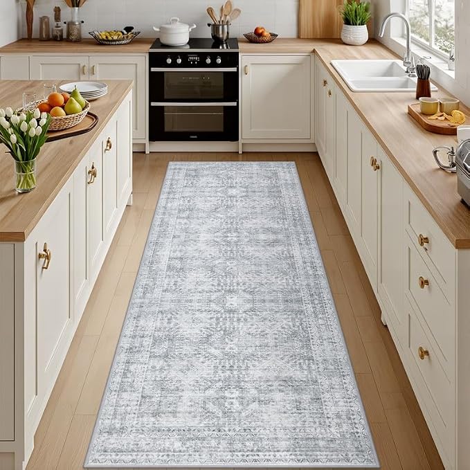 2'6''x8' Hallway Washable Runner Rug: Vintage Boho Neutral Kitchen Rug Soft by Luxturiy