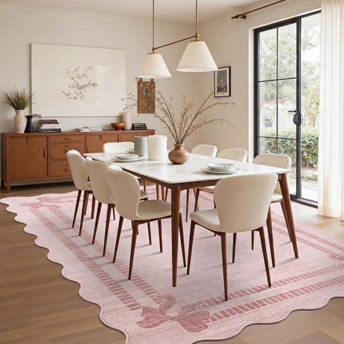 Latte&Fog Washable Pink Rug for Living Room, 6x9 Scalloped Bow Area Rugs for - Image 5