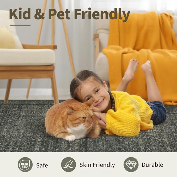 Rugxara Washable Area Rug for Living Room, Vintage Boho Rugs for Office - Image 7