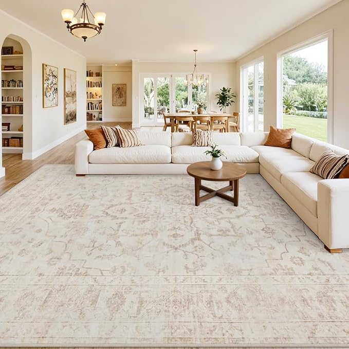 8x10 Area Rugs for Living Room: Vintage Boho Neutral Washable Rug Indoor Soft - Image 8