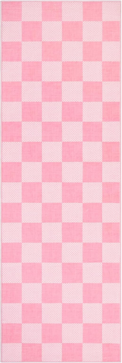 GarveeHome Checkered Blush Pink and White 2x6 Washable Kitchen Runner Rug - Image 5