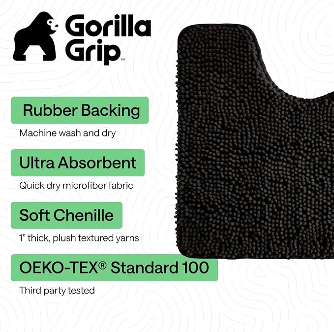 GORILLA GRIP Plush Absorbent Shaggy Chenille Bath Rug Mat - Image 3