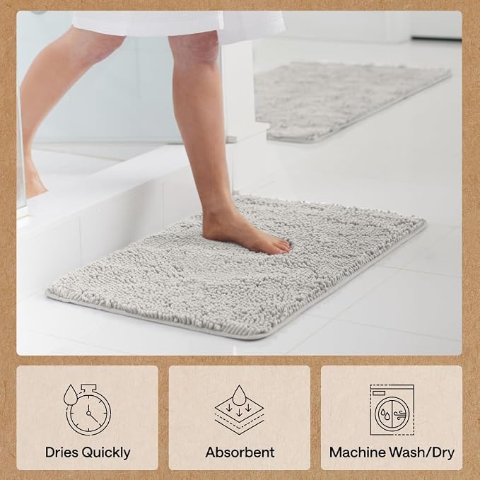 GORILLA GRIP Bath Rug Mat, Thick Soft Absorbent Chenille, Quick Dry Microfiber - Image 7
