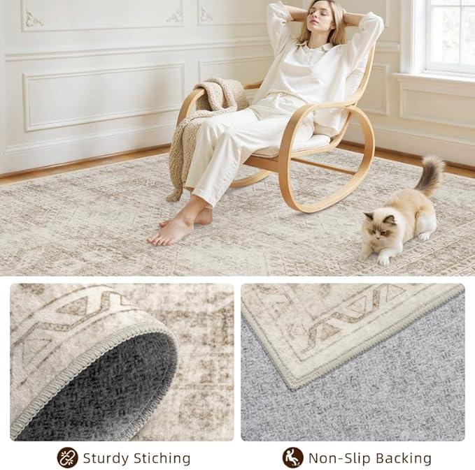 6x9 Area Rugs for Living Room: Vintage Boho Neutral Washable Rug Indoor Soft - Image 4
