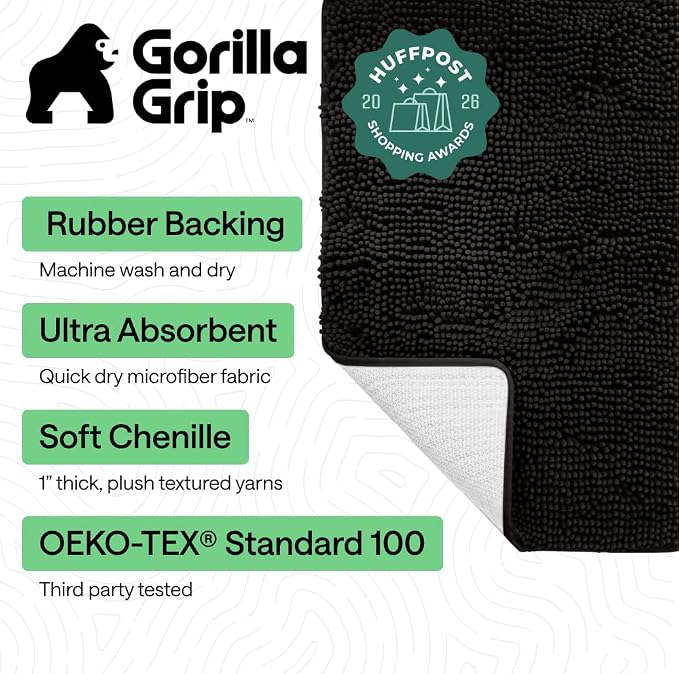 GORILLA GRIP Bath Rug Mat 70x24, Thick Soft Absorbent Chenille, Quick Dry - Image 2