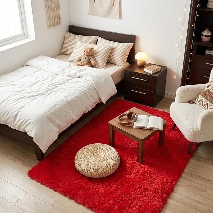 Mugorn Red Rugs for Bedroom, 2x3 Fluffy Area Rugs for Living Room, Soft Shag - Image 8