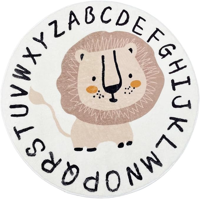Poowe Cute Lion ABC Kids Play Mat Baby Nursery Rug Round Educational Alphabet - Image 3