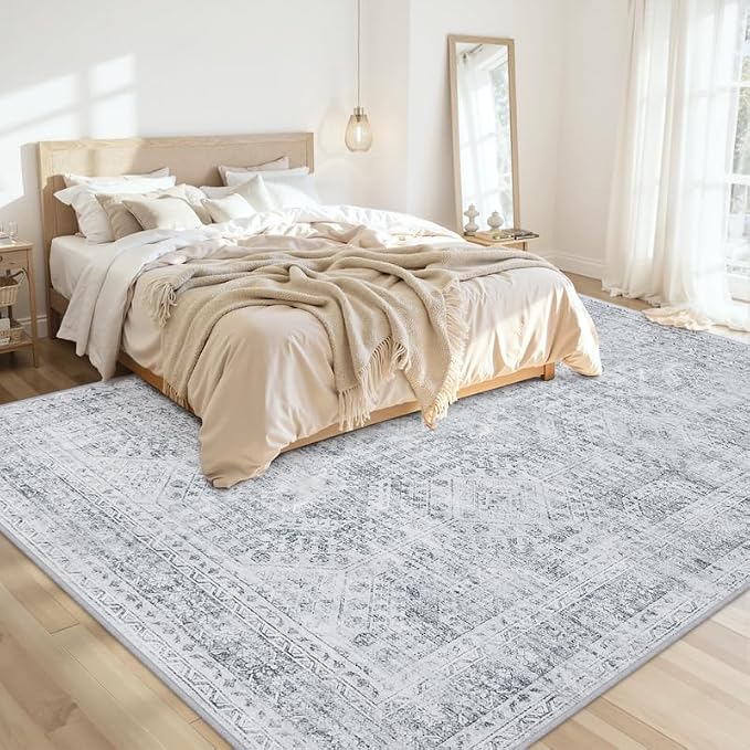 8x10 Area Rugs for Living Room: Vintage Boho Neutral Washable Rug Indoor Soft - Image 2