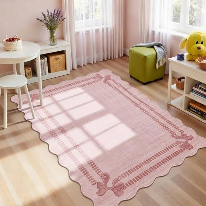 Latte&Fog Pink Scalloped Bow Area Rug - Image 4