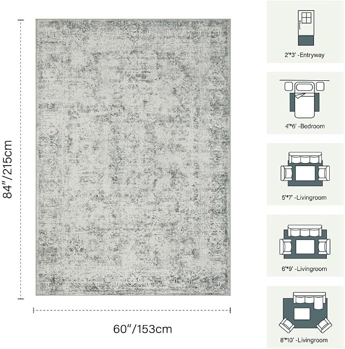 Rugxara 5x7 Area Rugs for Living Room Bedroom, Vintage Abstract Boho Rug - Image 2