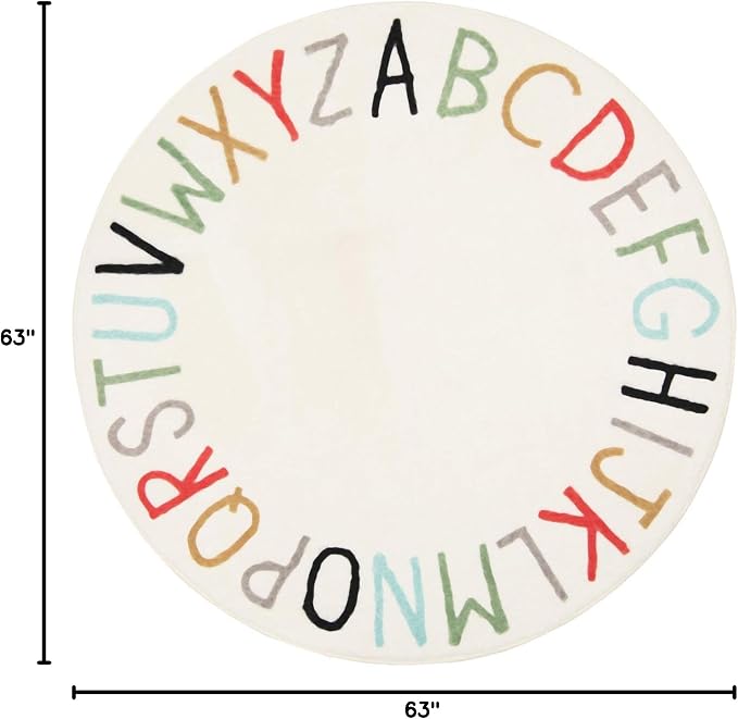 Topotdor Rainbow Round Kids Play Rug Alphabet Nursery Area Rug Extra Large Soft - Image 3