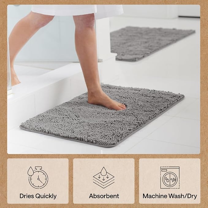 GORILLA GRIP Bath Rug Mat 48x24, Thick Soft Absorbent Chenille, Quick Dry - Image 7