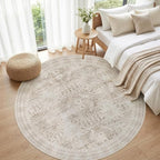 Round Area Rug for Living Room: 8ft Vintage Boho Neutral Washable Circle Rug - Image 4