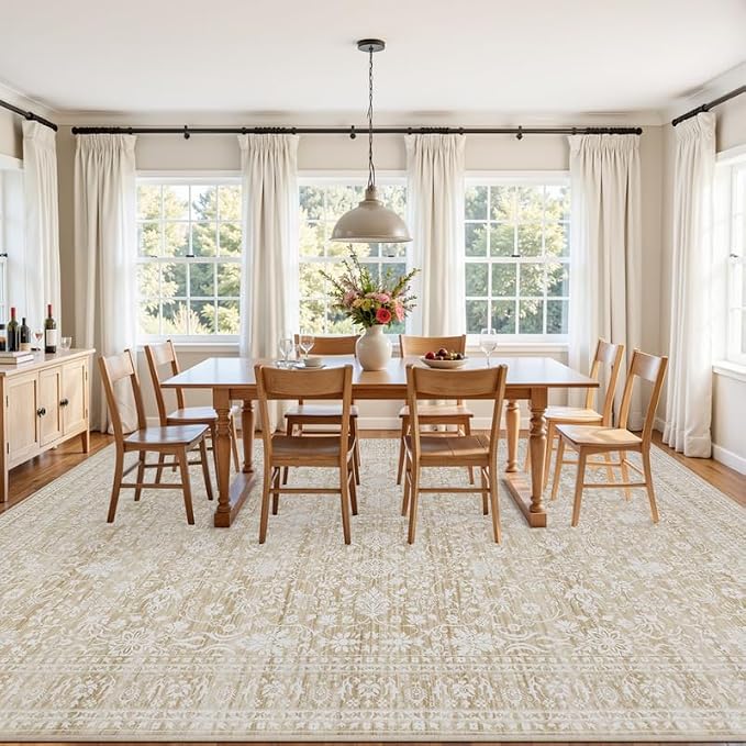 10x12 Area Rug for Living Room: Vintage Boho Neutral Washable Rug Indoor Soft - Image 3