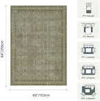 Rugxara 5x7 Area Rugs for Living Room Bedroom, Washable Rug, Vintage Floral - Image 2