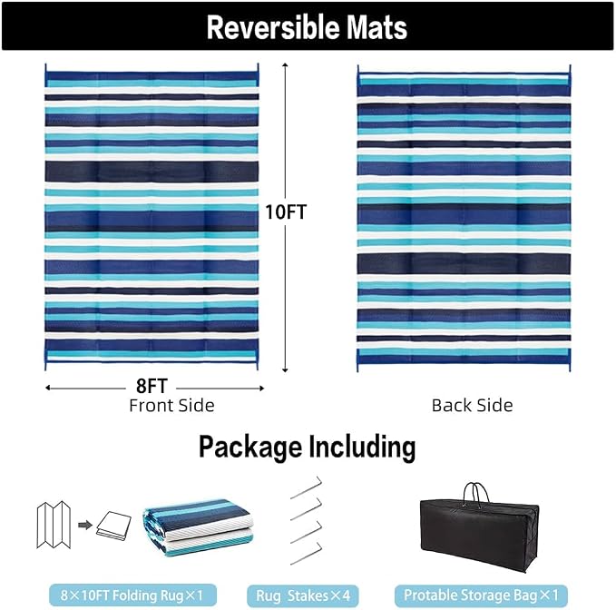 HUGEAR Outdoor Waterproof Rug 8'x10' Plastic Straw Rugs Washable Reversible - Image 2