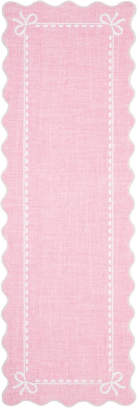 GarveeHome Scalloped Bow Rug for Living Room, Solid Pink Rug for Dorm, Washable - Image 4