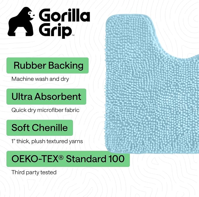 GORILLA GRIP Plush Absorbent Shaggy Chenille Bath Rug Mat - Image 3