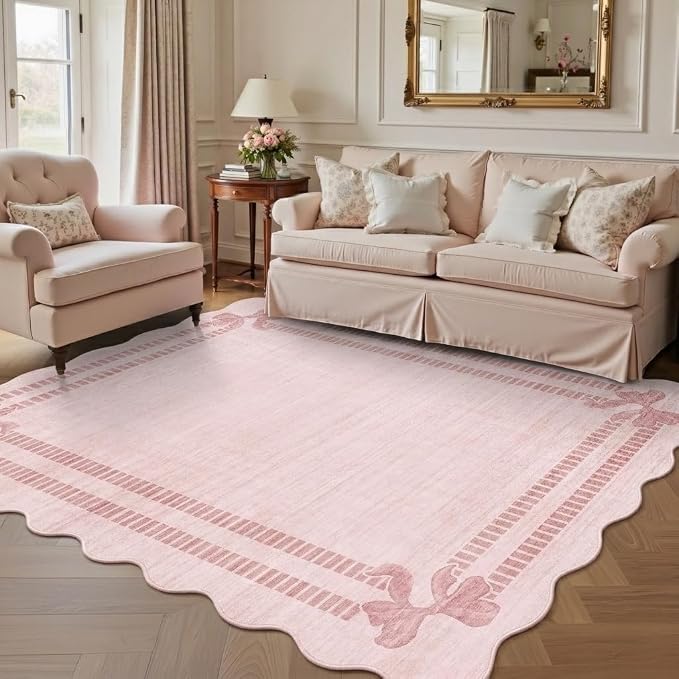 Latte&Fog 5x7 Pink Rug for Girls Bedroom, Washable Scalloped Bow Area Rugs for - Image 3