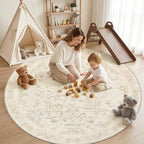 Round Area Rug for Living Room: 6ft Vintage Boho Neutral Washable Circle Rug - Image 3