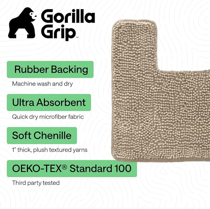 GORILLA GRIP Plush Absorbent Shaggy Chenille Bath Rug Mat - Image 3