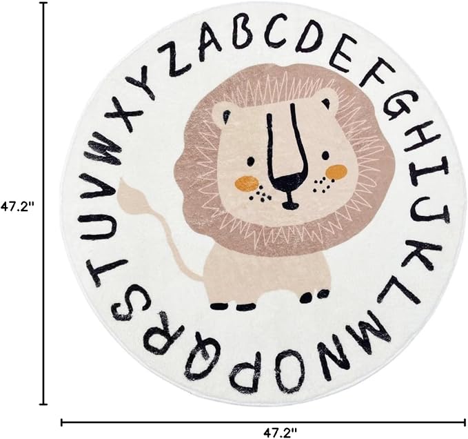 Poowe Cute Lion ABC Kids Play Mat Baby Nursery Rug Round Educational Alphabet - Image 2