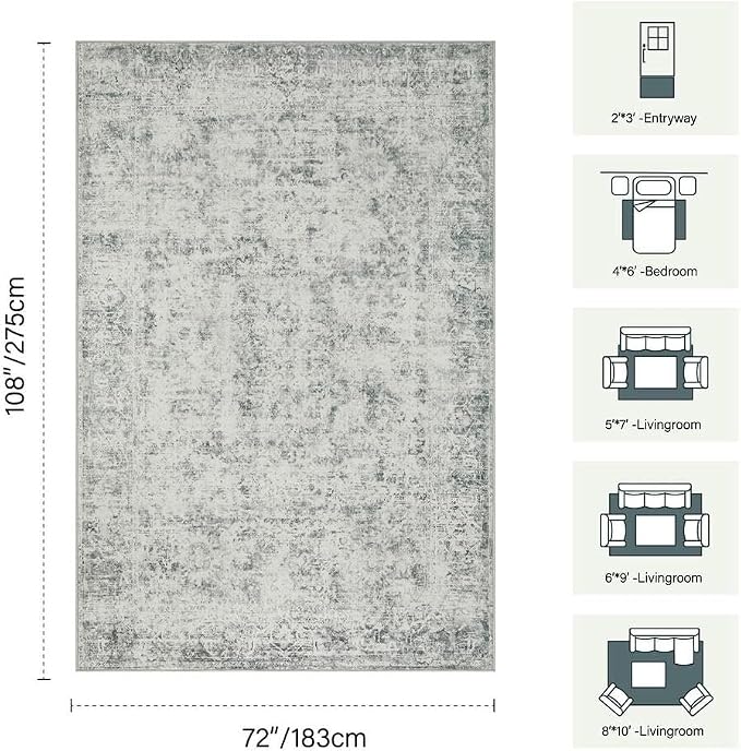 Rugxara 6x9 Area Rugs for Living Room Bedroom, Large Washable Rug, Non Slip & - Image 2
