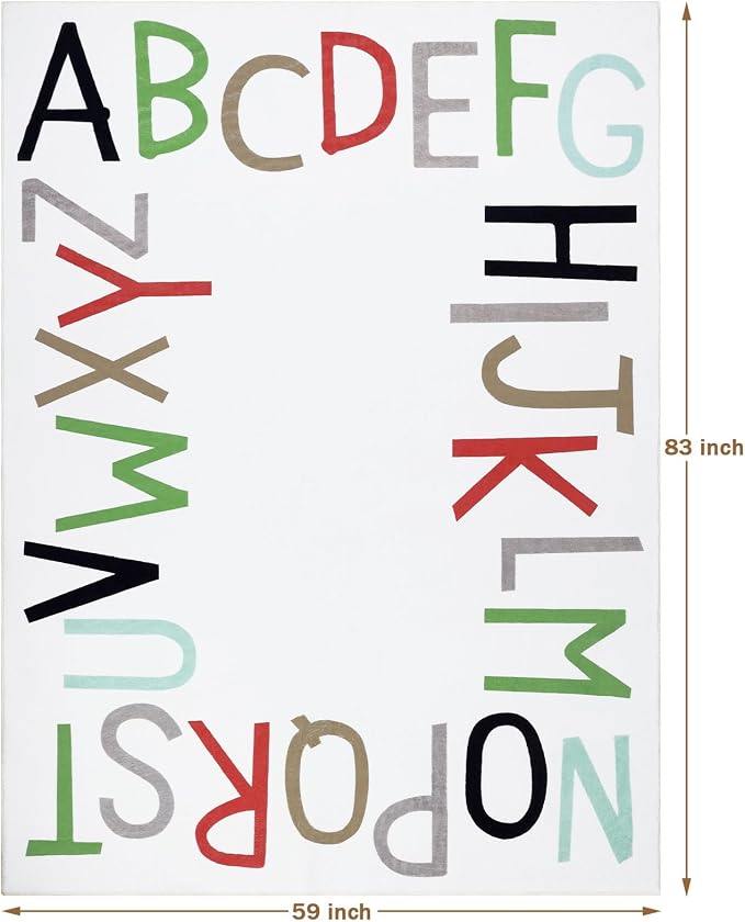 Topotdor Rainbow Kids Play Rug Alphabet Nursery Area Rug Extra Large Soft - Image 2