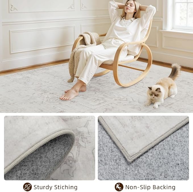 10x14 Area Rug for Living Room: Vintage Boho Neutral Washable Rug Indoor Soft - Image 4