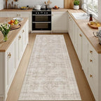 2'6''x8' Hallway Washable Runner Rug: Vintage Boho Neutral Kitchen Rug Soft by Luxturiy