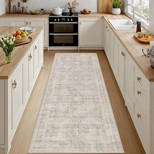 2'6''x8' Hallway Washable Runner Rug: Vintage Boho Neutral Kitchen Rug Soft by Luxturiy
