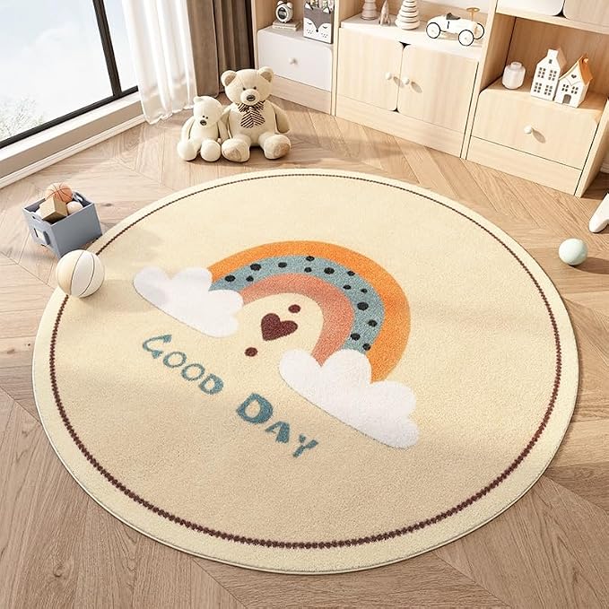 Poowe Round Kids Play Mat Rainbow Baby Nursery Rug Round Educational Alphabet - Image 2