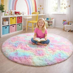 Amdrebio Rainbow Fluffy Round Rug 5Ft Kids Rugs - Image 3