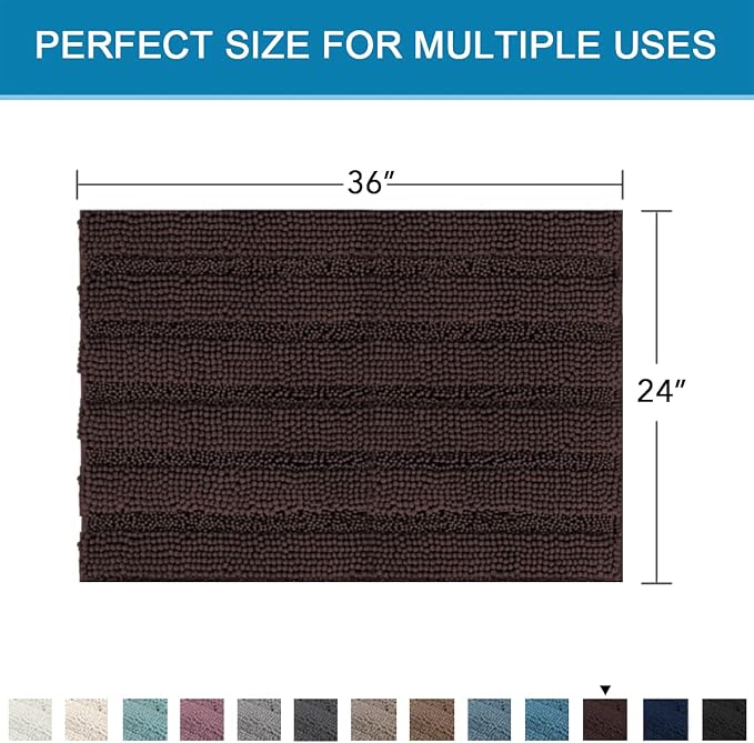 H.VERSAILTEX Bath Mats for Bathroom Non Slip Extra Thick Chenille Striped Bath - Image 2