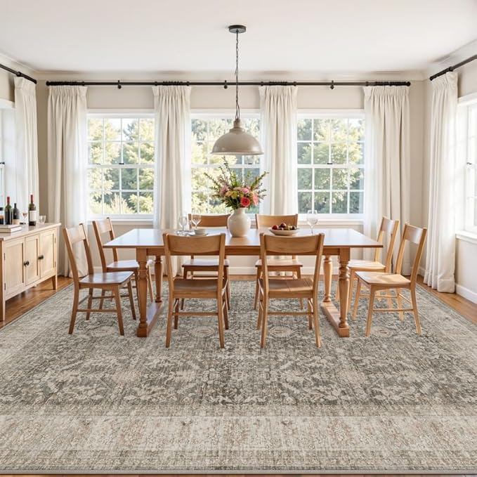 10x12 Area Rug for Living Room: Vintage Boho Neutral Washable Rug Indoor Soft - Image 3