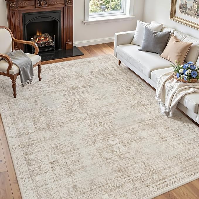 5x7 Area Rugs for Living Room: Vintage Boho Neutral Washable Rug Indoor Soft - Image 3