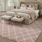 PureCozy 8x10 Checkered Rug for Living Room Pink and White Modern Soft Area Rug - Image 5