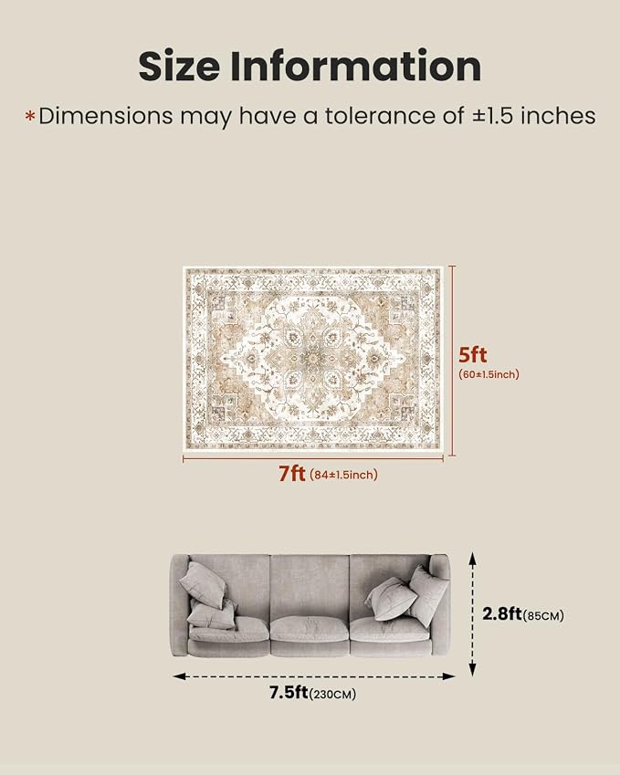 AMADA HOMEFURNISHING 5x7 Area Rugs, Washable Living Room Rug Low-Profile - Image 2